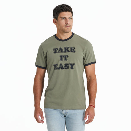 Life Is Good Mens Cooper Take It Easy Classic Crusher Ringer Tee - Moss Green oss Green / M
