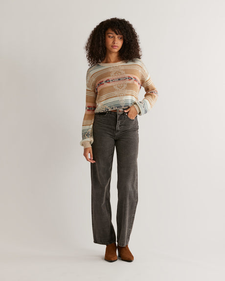 Pendleton Women's Bishop Sleeve Cotton Pullover Tan aqua multi