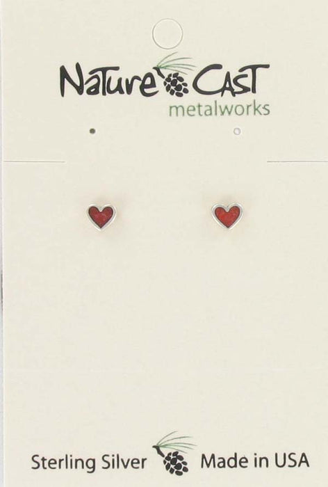 Nature Cast Metalworks Sterling Silver Coral Inlay Heart Post Earring Sterling silver