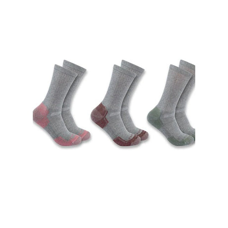 Carhartt Women's Midweight Cotton Blend Crew 3 Pack Socks Grey assorted