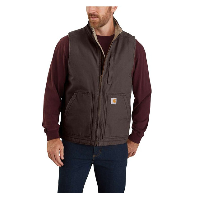 Carhartt Men's Loose Fit Washed Duck Sherpa-lined Mock-neck Vest Dark brown