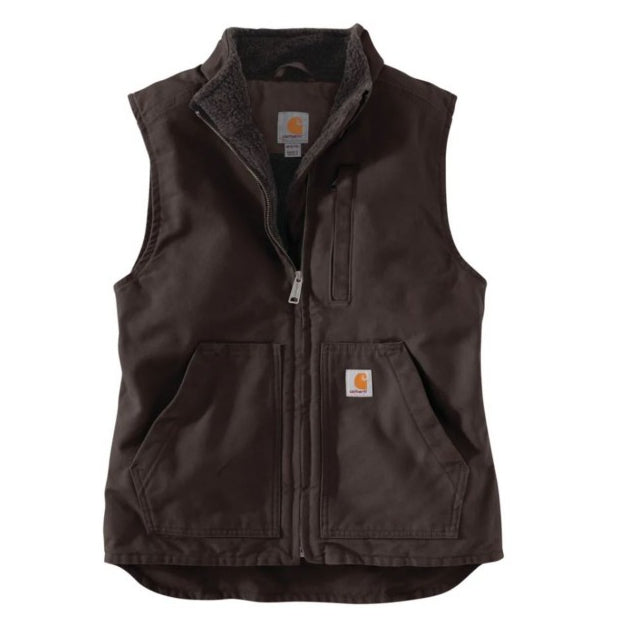 Carhartt Women's Relaxed Fit Washed Duck Sherpa Lined Mock Neck Vest Dark brown