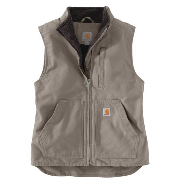 Carhartt Women's Relaxed Fit Washed Duck Sherpa Lined Mock Neck Vest 032 taupe grey