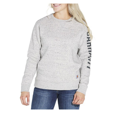 Carhartt Women's Relaxed Fit Midweight Crewneck Block Logo Sleeve Graphic Sweatshirt Asphalt heather