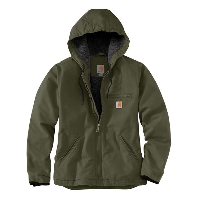 Carhartt Women's Loose Fit Washed Duck Sherpa Lined Jacket G71 basil