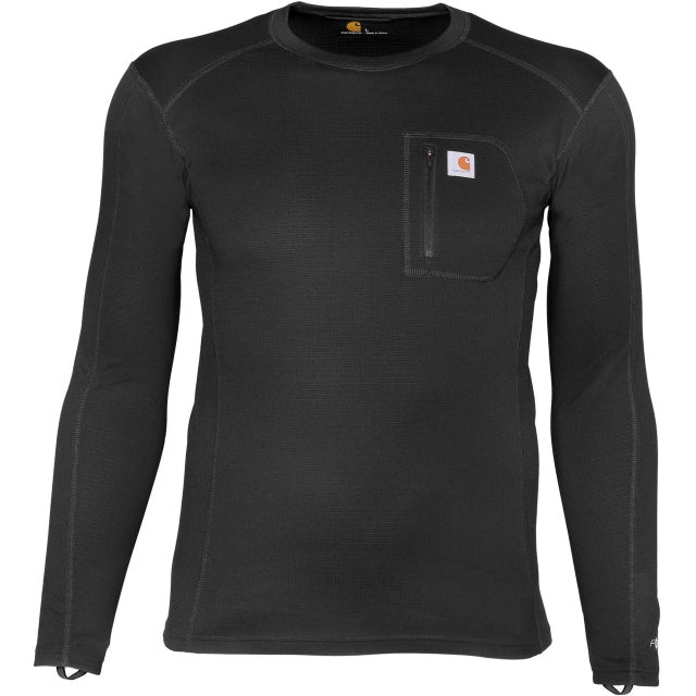 Carhartt Men's Force Midweight Micro-grid Base Layer Crewneck Pocket Top Black