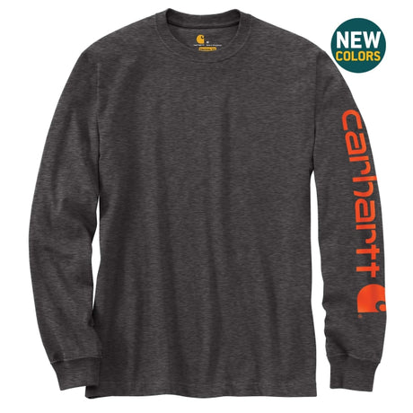 Carhartt Men's Loose Fit Heavyweight Long-sleeve Logo Sleeve Graphic T-shirt Carbon heather