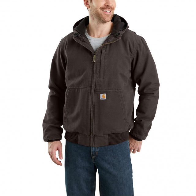 Carhartt Men's Full Swing Loose Fit Washed Duck Fleece-lined Active Jacket Darkbrown