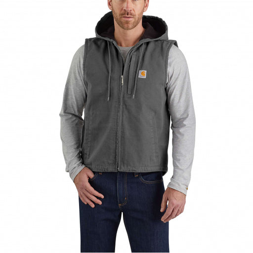 Carhartt Men's Relaxed Fit Washed Duck Fleece-lined Hooded Vest Gravel
