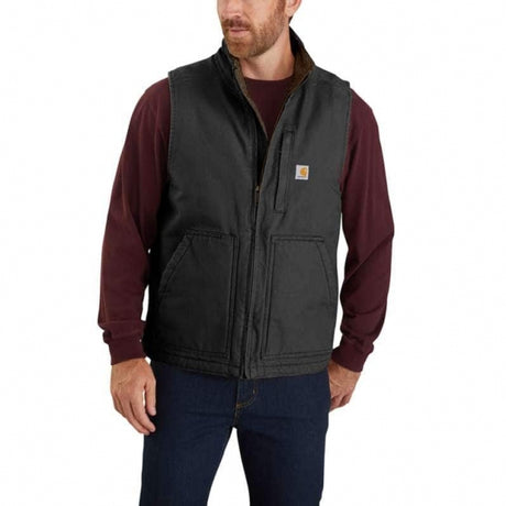 Carhartt Men's Loose Fit Washed Duck Sherpa-lined Mock-neck Vest Black