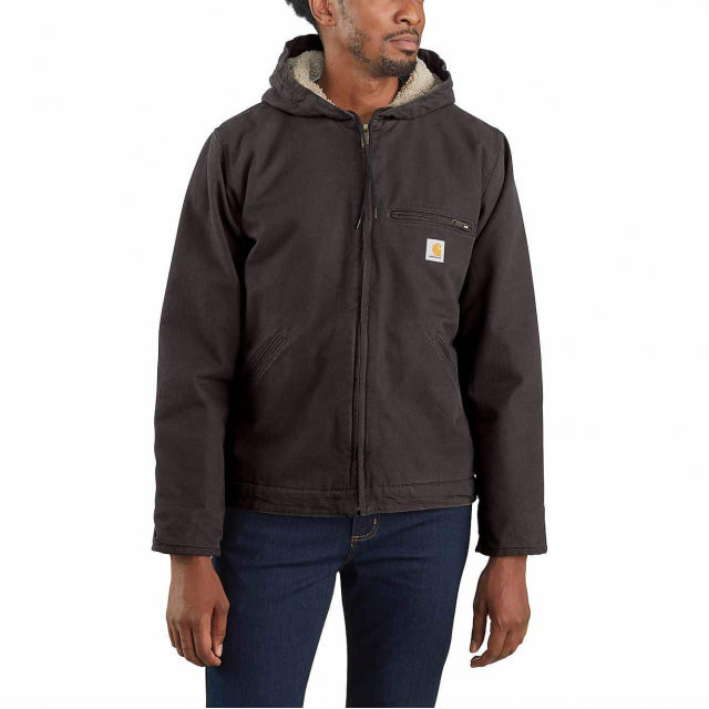 Carhartt Oj392 Washd Duck Sherpa Lined Hdd Jckt Dkb-Dark Brown