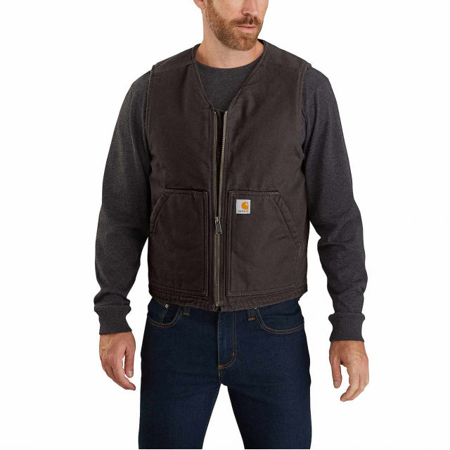 Carhartt Men's Relaxed Fit Washed Duck Sherpa-lined Vest Dark brown