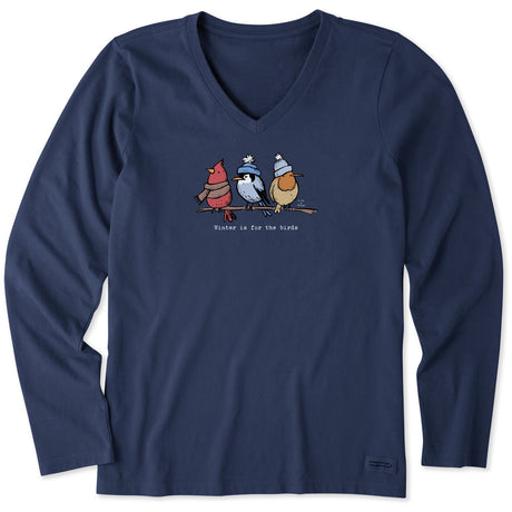 Life Is Good Womens Shady Winter Is For The Birds L/s Crusher Vee Darkest blue