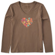 Life Is Good Womens Leaf Heart L/s Crusher-lite Vee Mushroom brown
