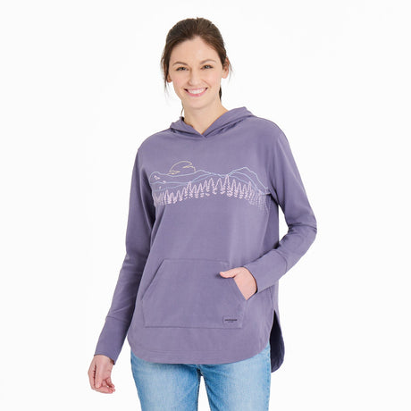Life Is Good Womens Mountain Tree Landscape Crusher-flex Hoodie Tunic Dusk purple