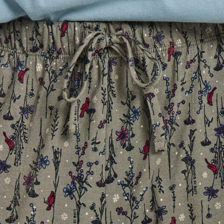 Life Is Good Womens Cardinal Winter Floral Snuggle Up Sleep Pant Moss green