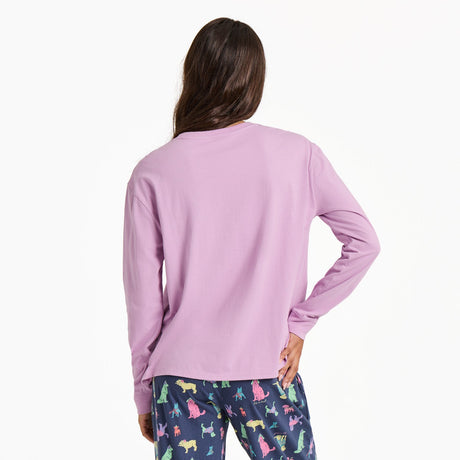 Life Is Good Womens Warm Winter Dogs Trio L/s Snuggle Up Sleep Tee Violet purple