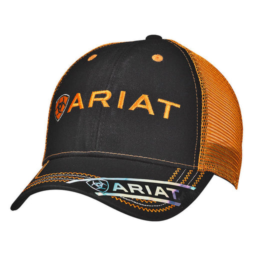 Ariat Embroidered Logo Mesh Trucker Cap - Black & Orange Black / Orange