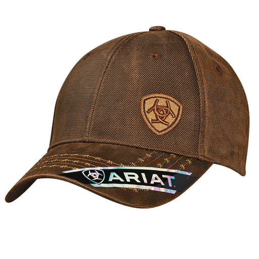 Ariat Mens Barbed Wire Oil Skin Offset Logo Snapback Hat Cap Brown / Oilskin