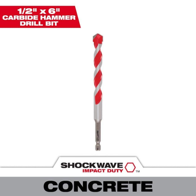 Milwaukee 1/2 In. X 4 In. X 6 In. Shockwave Carbide Hammer Drill Bit