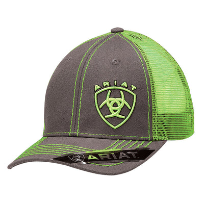 Ariat Offset Embroidered Shield Logo Snapback Hat - Lime Lime / Grey