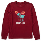 Life Is Good Womens Unplug Moose L/s Crusher Tee Adirondack red