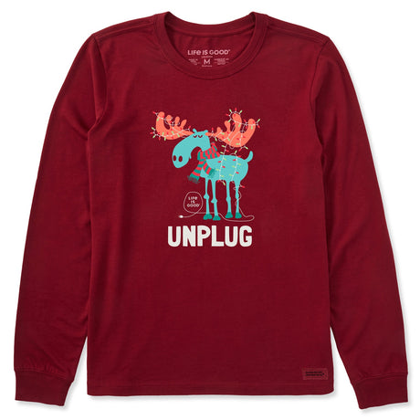 Life Is Good Womens Unplug Moose L/s Crusher Tee Adirondack red