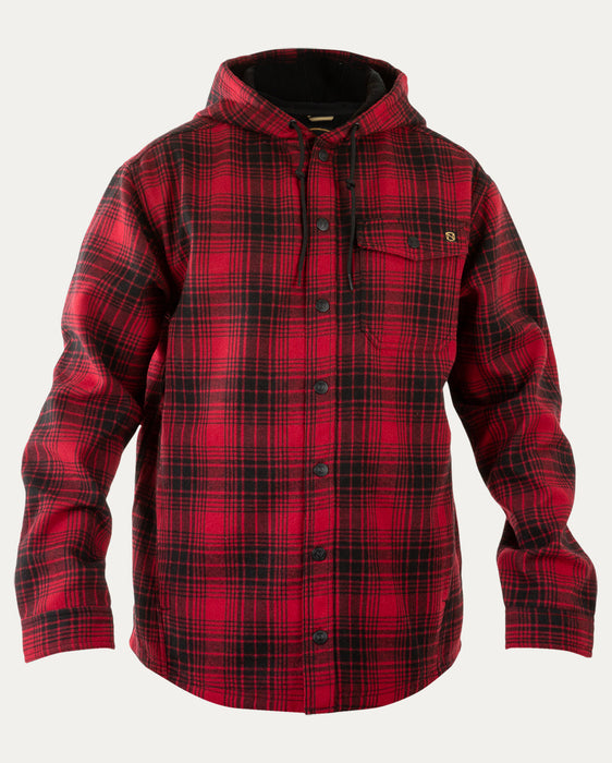 Noble Outfitters Men's Hooded Shirt Jacket Black & Red Plaid / REG