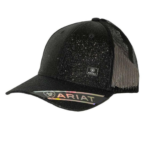 Ariat Womens Glitter High Ponytail Mesh Snapback Hat - Black Black Glitter