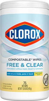 Clorox Free & Clear Compostable Cleaning Wipes - Light Lemon Scent Lemon