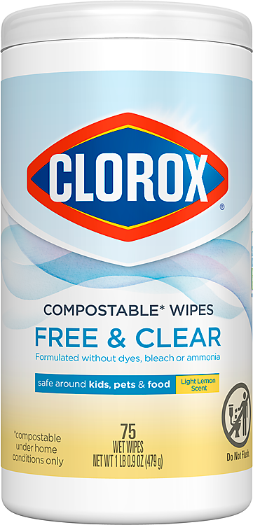 Clorox Free & Clear Compostable Cleaning Wipes - Light Lemon Scent Lemon