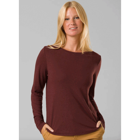 Prana Women's Cozy Up Long Sleeve Tee Cacao Heather