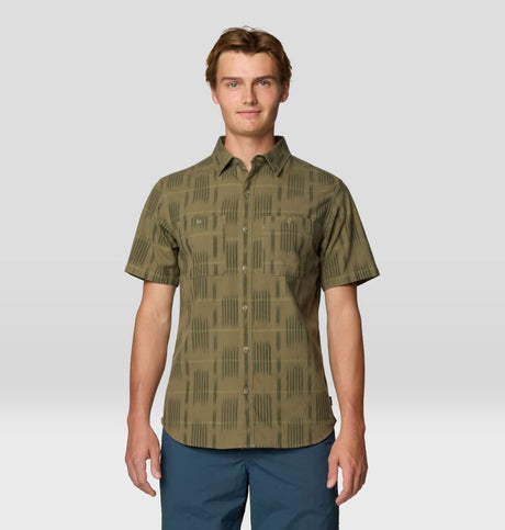 Mountain Hardwear Mens Grove Hide Out Short Sleeve Shirt - Mission Olive Ikat Jacquard Mission Olive Ikat Jacquard