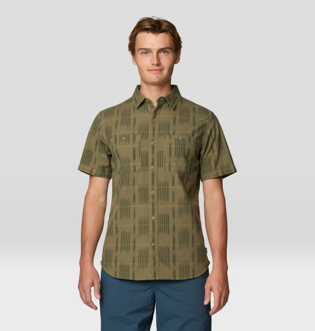 Mountain Hardwear Mens Grove Hide Out Short Sleeve Shirt - Mission Olive Ikat Jacquard Mission Olive Ikat Jacquard