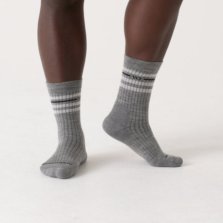 Wide Open Men's Vintage Stripe Midweight Cushioned Crew Sock - Light Gray Light Gray