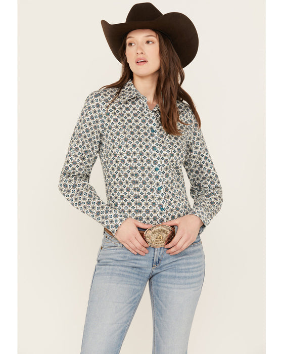 Cinch Women's Geo Print Long Sleeve Button Down Western Shirt Cream