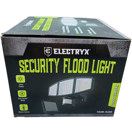 Electryx 2000 Lumens Solar Powered LED Security Flood Light - Black