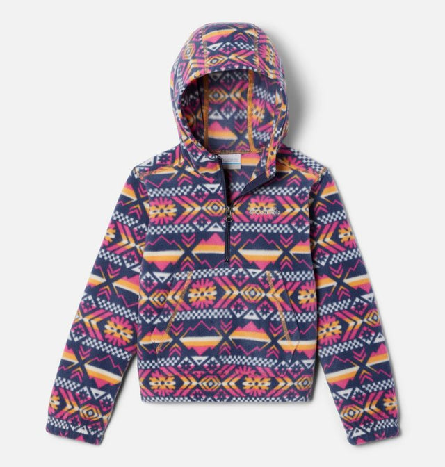 Columbia Girls' Benton Springs Hooded Half Zip Fleece Pullover Sunset Peach Checkered Peaks