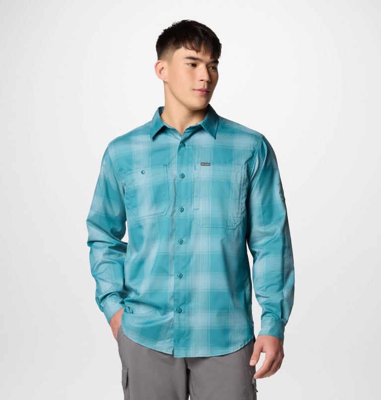 Columbia Mens Silver Ridge Utility Lite Plaid Long Sleeve Shirt - River Blue Large Blur Check River Blue Large Blur Check