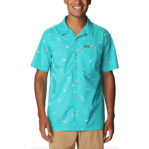 Columbia Men's Pine Canyon Short Sleeve Shirt Bright Aqua Baja Bonanza