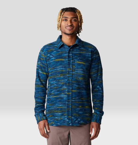 Mountain Hardwear Men's Microchill Long-Sleeve Shirt - Dark Caspian Stria Print Dark Caspian Stria Print