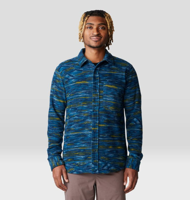 Mountain Hardwear Men's Microchill Long-Sleeve Shirt - Dark Caspian Stria Print Dark Caspian Stria Print