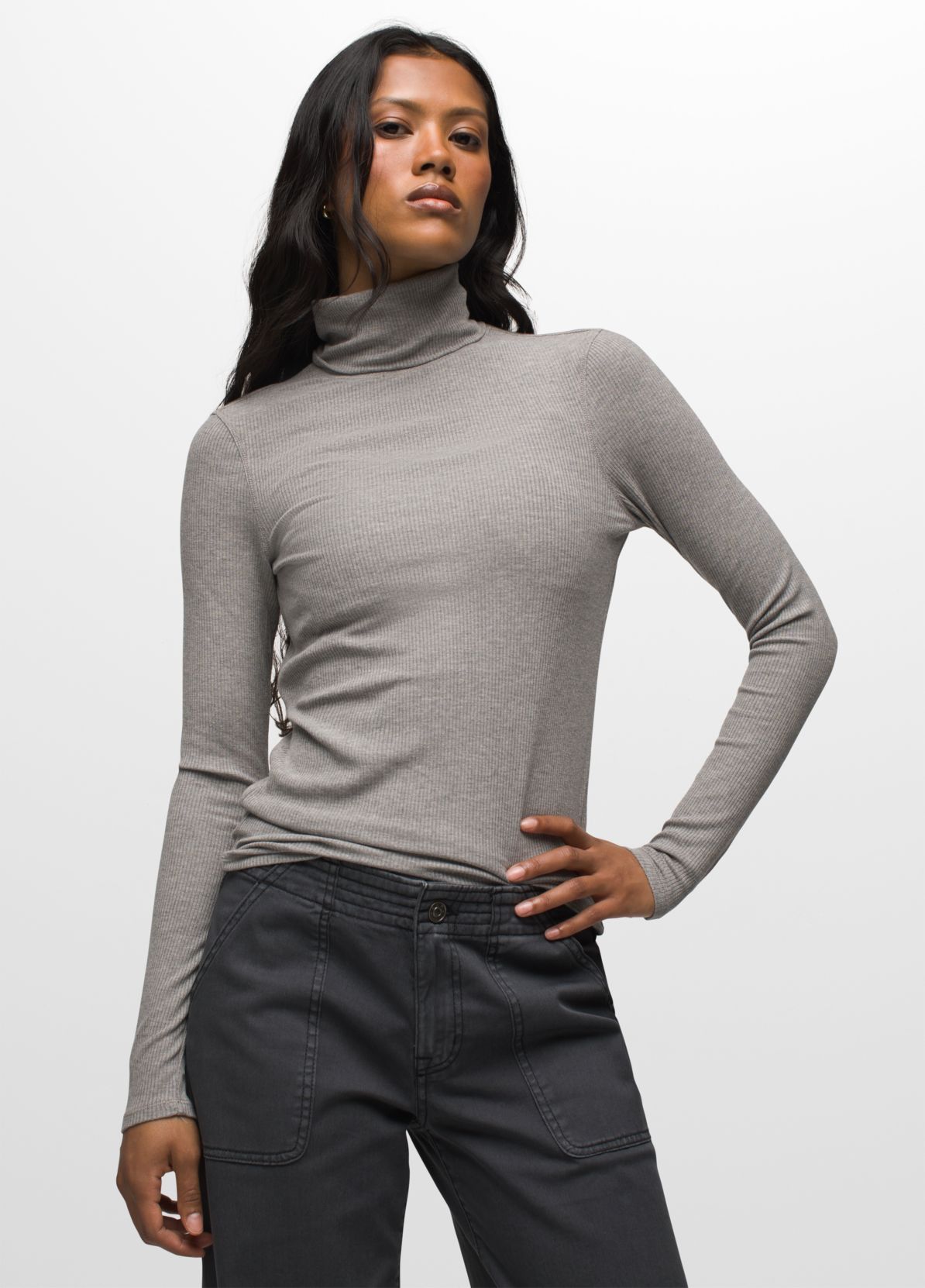 Prana Women's Foundation Rib Turtleneck Heather grey