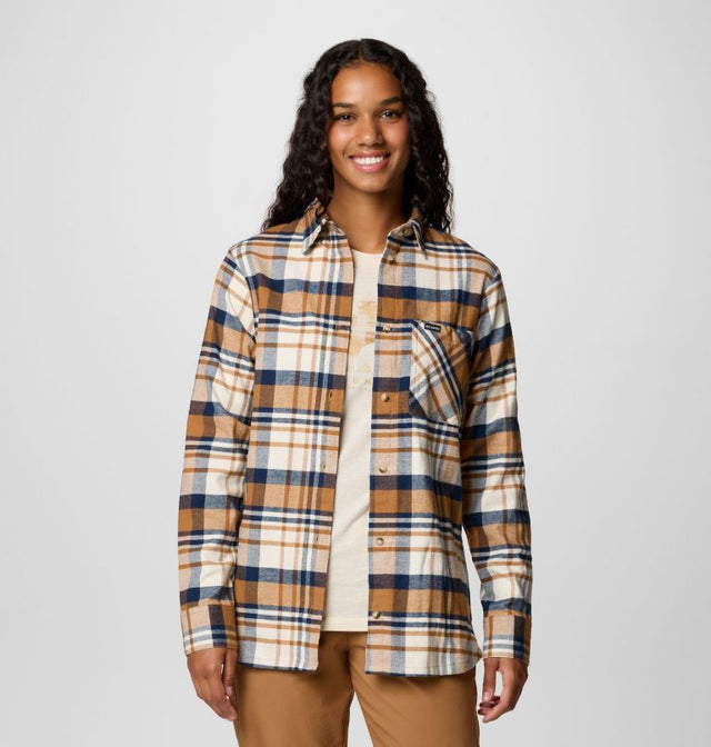 Columbia Women's Calico Basin Flannel Long-Sleeve Shirt - Camel Brown Multiplaid Camel Brown Multiplaid