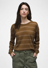 Prana Women's Cozy Up Long-Sleeve Crew - Sepia Stripe Sepia Stripe