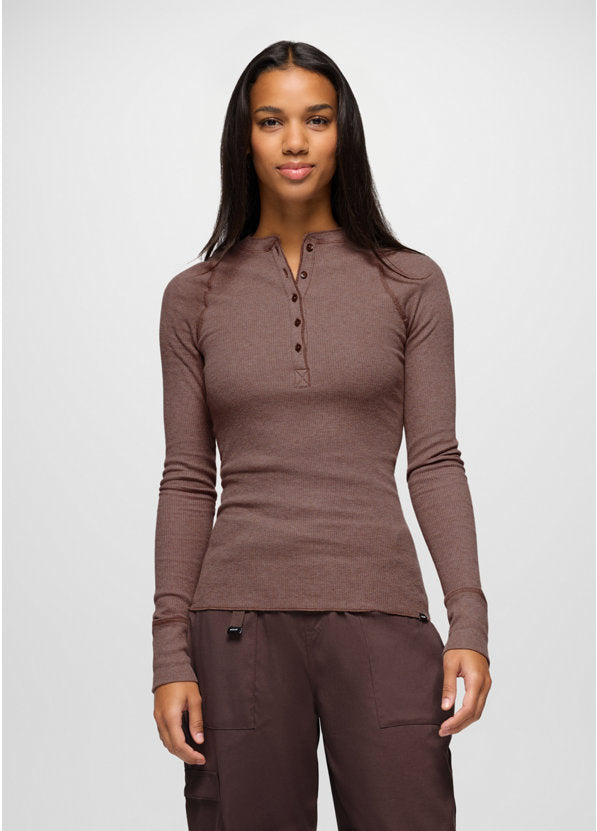 Prana Touchstone Henley Long Sleeve - Carob Heather Carob Heather