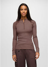 Prana Touchstone Henley Long Sleeve - Carob Heather Carob Heather