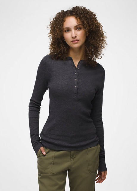 Prana Women's Touchstone Henley - Charcoal Heather Charcoal Heather