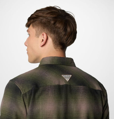 Columbia Men's Roughtail Utility Over Shirt - Surplus Green Blurred Buck Plaid/Black Surplus Green Blurred Buck Plaid/Black