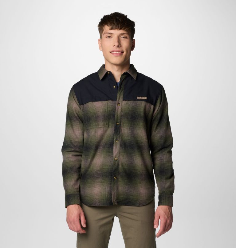 Columbia Men's Roughtail Utility Over Shirt - Surplus Green Blurred Buck Plaid/Black Surplus Green Blurred Buck Plaid/Black